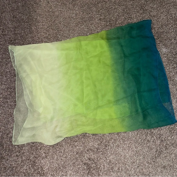 Ombre Light Green Teal Gradient Silk-Like Long Scarf Shawl Sheer Cover Up Swim - Picture 2 of 5